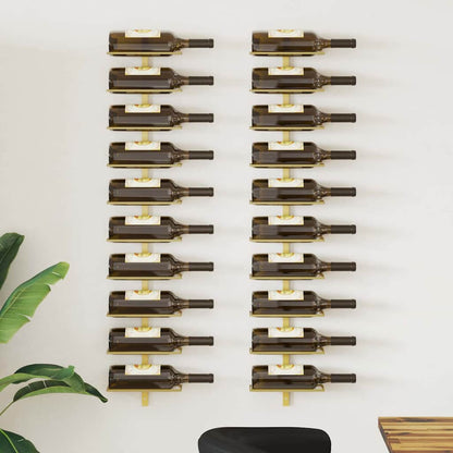 340907 vidaXL Wall-mounted Wine Rack for 10 Bottles 2 pcs Gold Metal