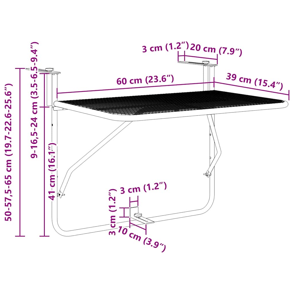 vidaXL Balcony Table Red 60x40 cm Steel