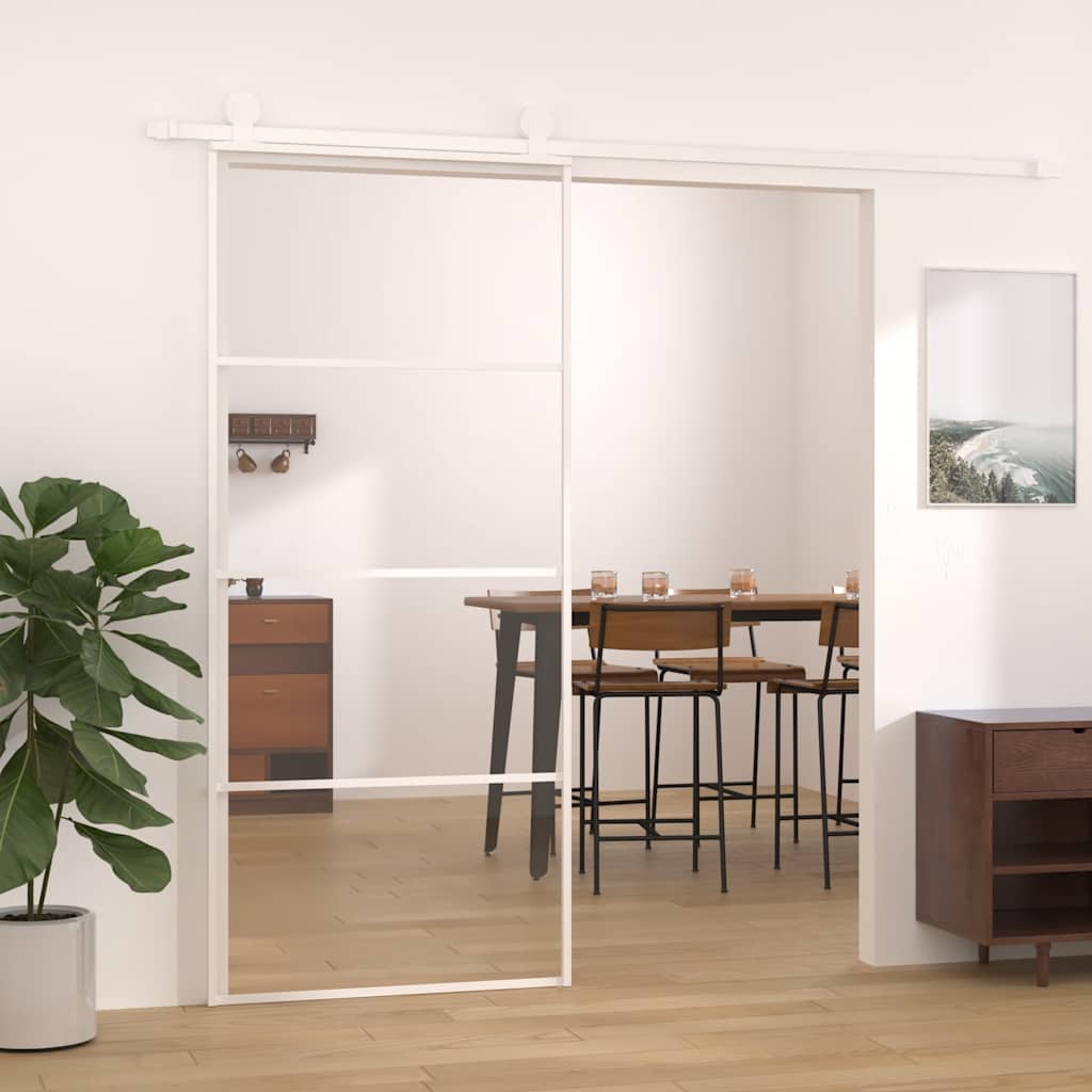 vidaXL Sliding Door ESG Glass and Aluminium 90x205 cm White