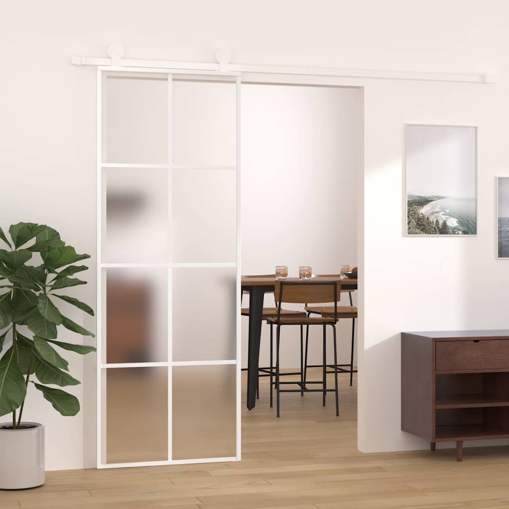 151669 vidaXL Sliding Door Frosted ESG Glass and Aluminium 76x205 cm White