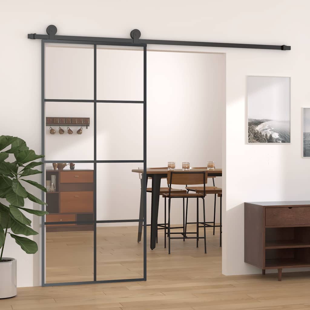 vidaXL Sliding Door Black 90x205 cm ESG Glass and Aluminium