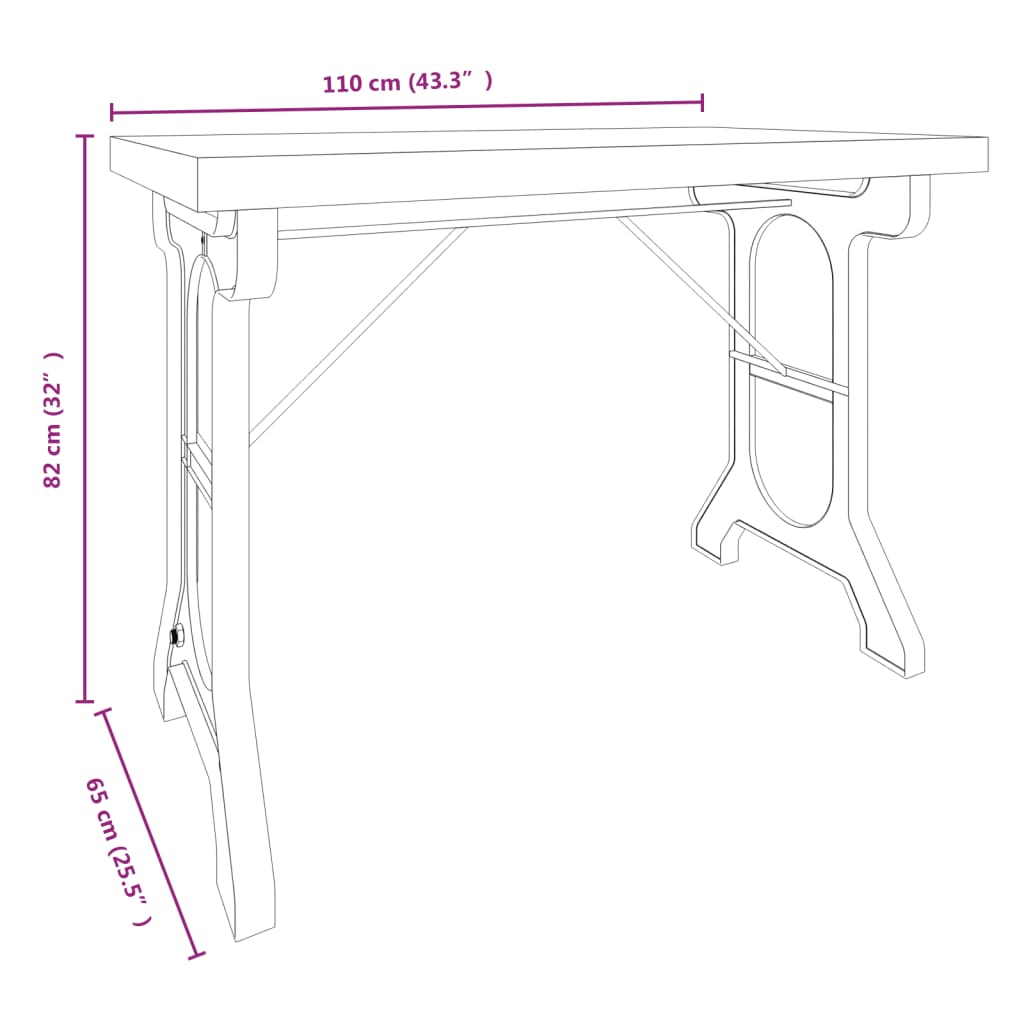 vidaXL Dining Table 110x65x82 cm Solid Wood Fir and Iron