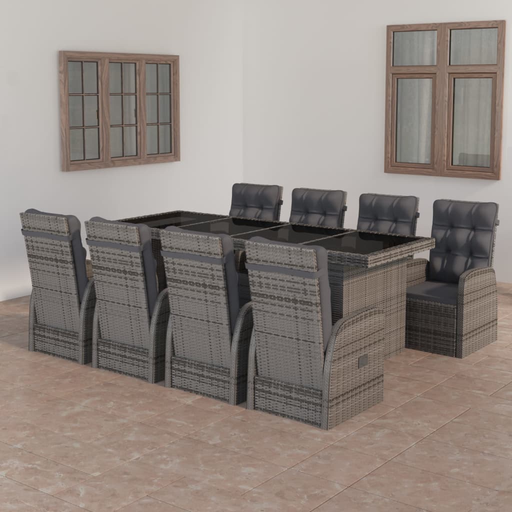 vidaXL Garden Dining Set | Grey | PE rattan | Large | Garden Dining Set