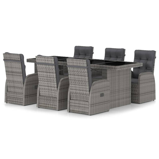 vidaXL Garden Dining Set | Grey | PE rattan | 7 Piece Set | Removable Covers