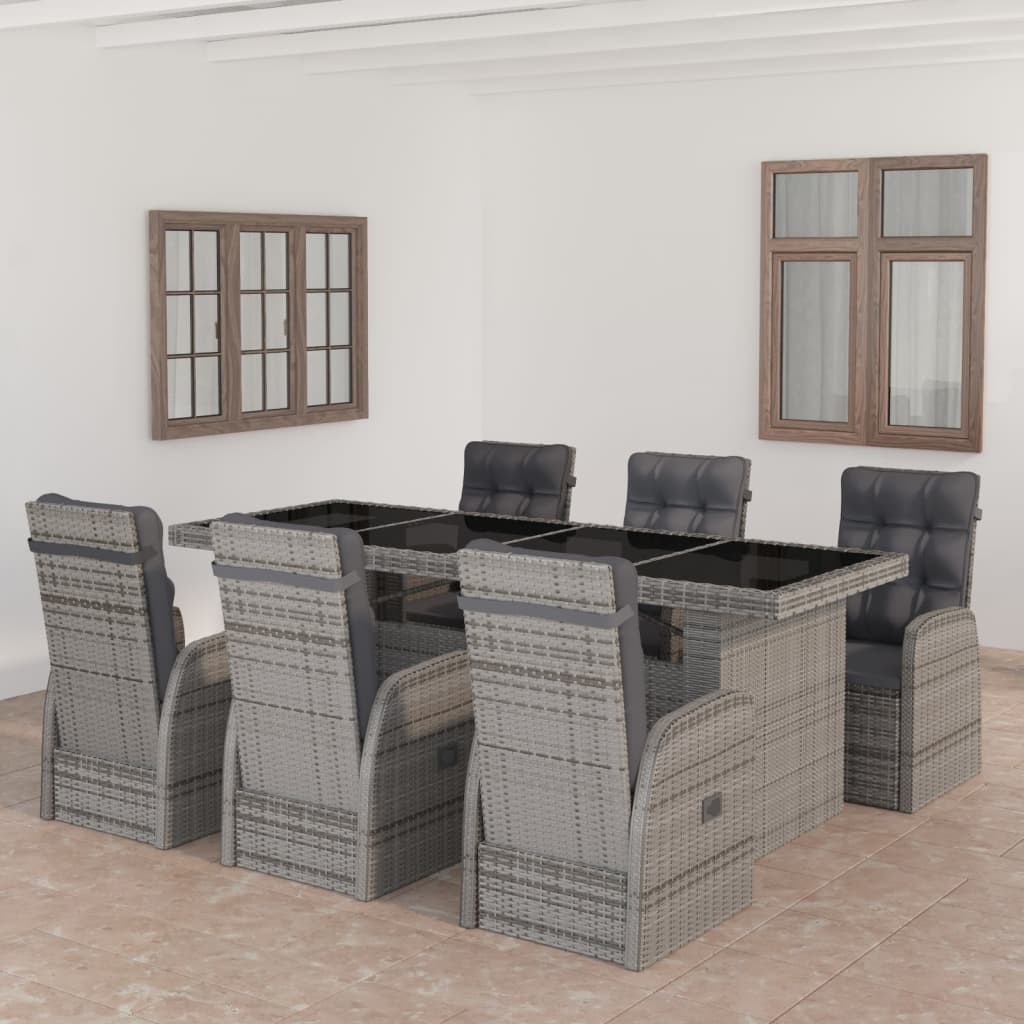 vidaXL Garden Dining Set | Grey | PE rattan | 7 Piece Set | Removable Covers
