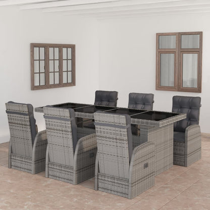 vidaXL Garden Dining Set | Grey | PE rattan | 7 Piece Set | Removable Covers