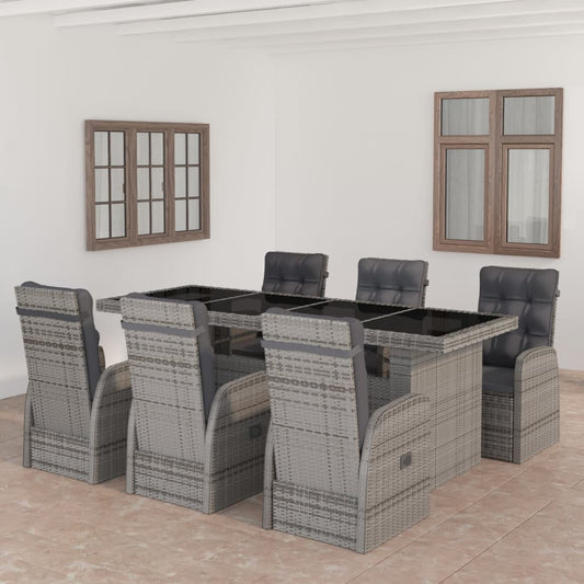 vidaXL Garden Dining Set | Grey | PE rattan | 7 Piece Set | Removable Covers