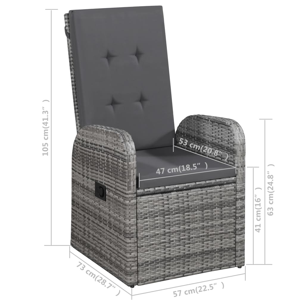 vidaXL Garden Dining Set | Grey | Poly Rattan | Adjustable Armrests