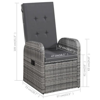 vidaXL Garden Dining Set | Grey | Poly Rattan | Adjustable Armrests