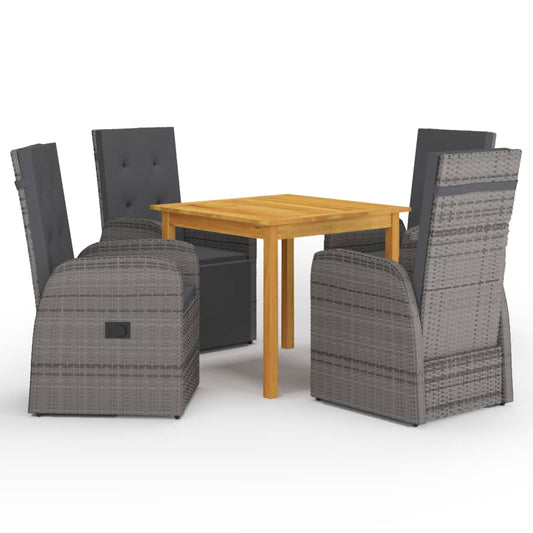 vidaXL 5 Piece Garden Dining Set with Cushions Grey Poly Rattan