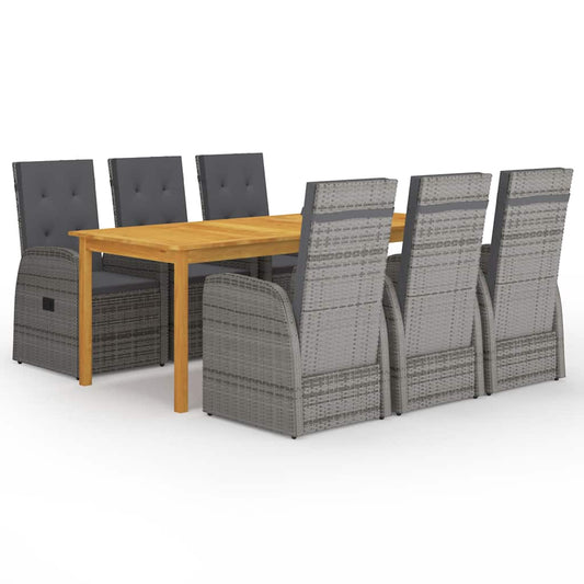 vidaXL Garden Dining Set | Grey, Dark Grey | PE Rattan | 7 Piece Dining Set