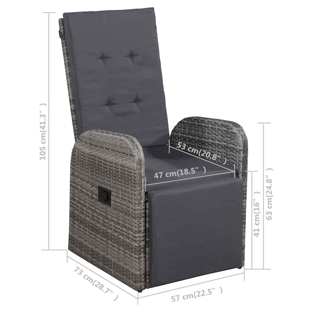 vidaXL 7 Piece Garden Dining Set with Cushions Grey Poly Rattan