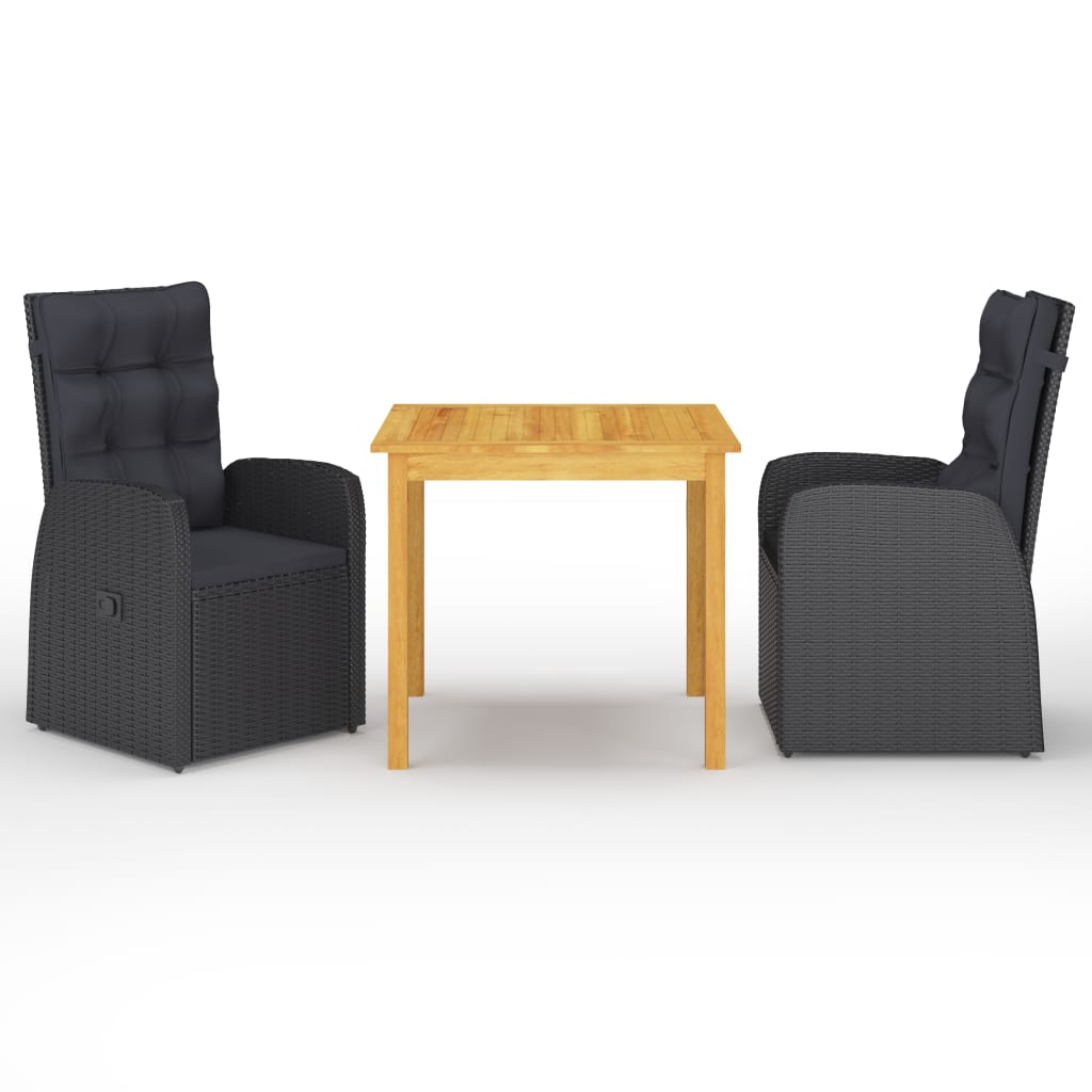 vidaXL Garden Dining Set | Black | Solid Acacia wood | Removable Covers