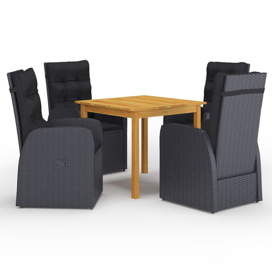 vidaXL Garden Dining Set | Black | PE rattan | 5 Piece Set |  Height-Adjustable