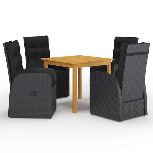 vidaXL 5 Piece Garden Dining Set with Cushions Black Poly Rattan