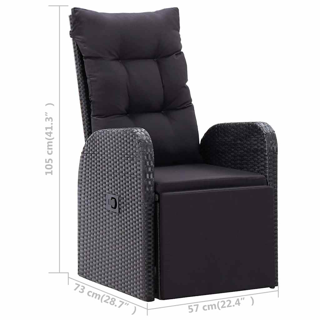 vidaXL 7 Piece Garden Dining Set with Cushions Black Poly Rattan