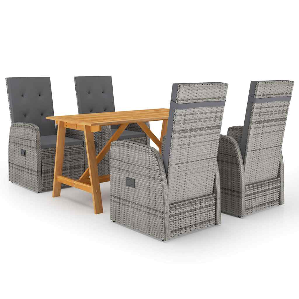 vidaXL 5 Piece Garden Dining Set with Cushions Grey Poly Rattan
