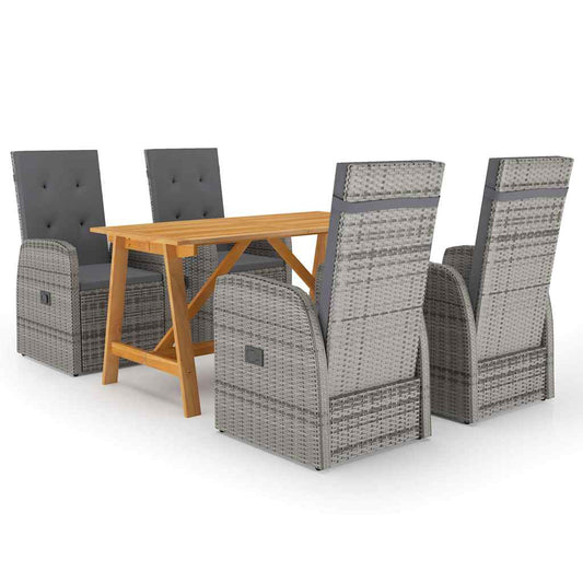 vidaXL 5 Piece Garden Dining Set with Cushions Grey Poly Rattan