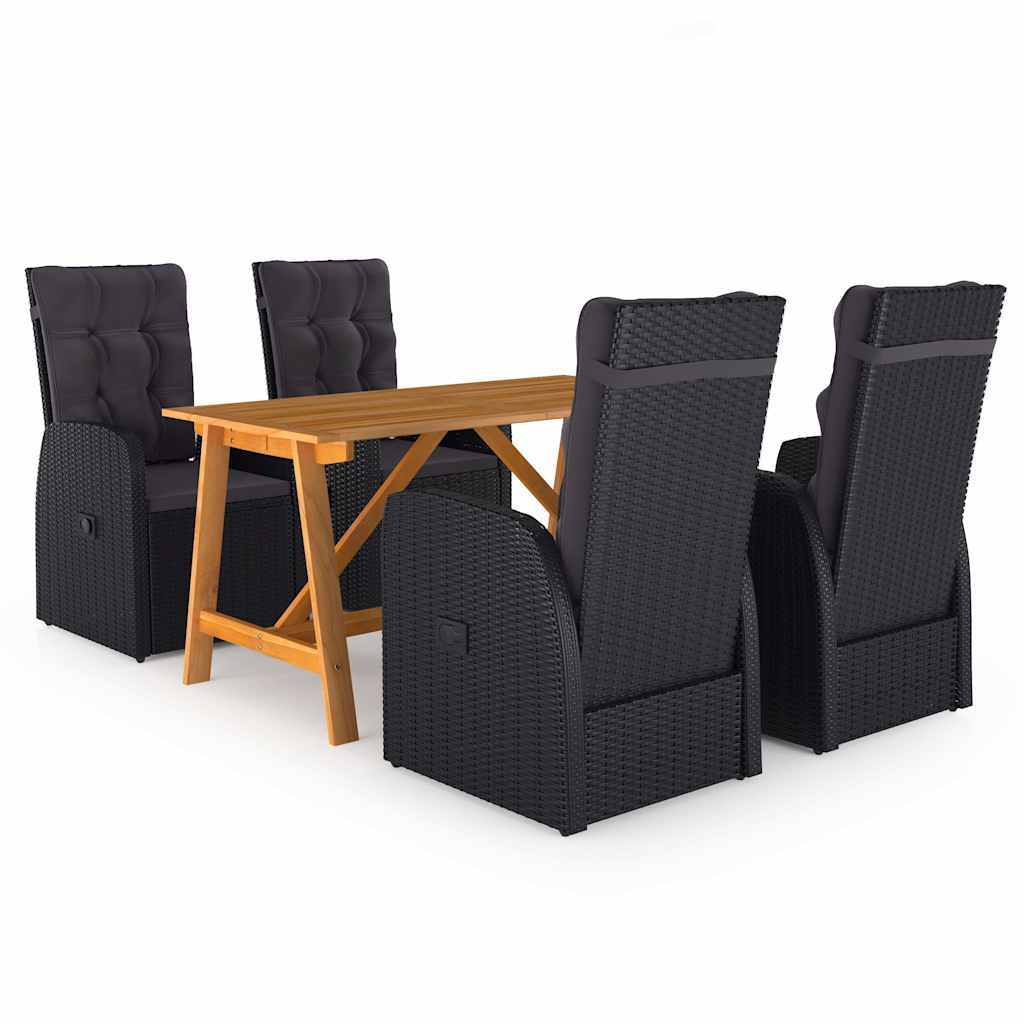 vidaXL 5 Piece Garden Dining Set with Cushions Black Poly Rattan