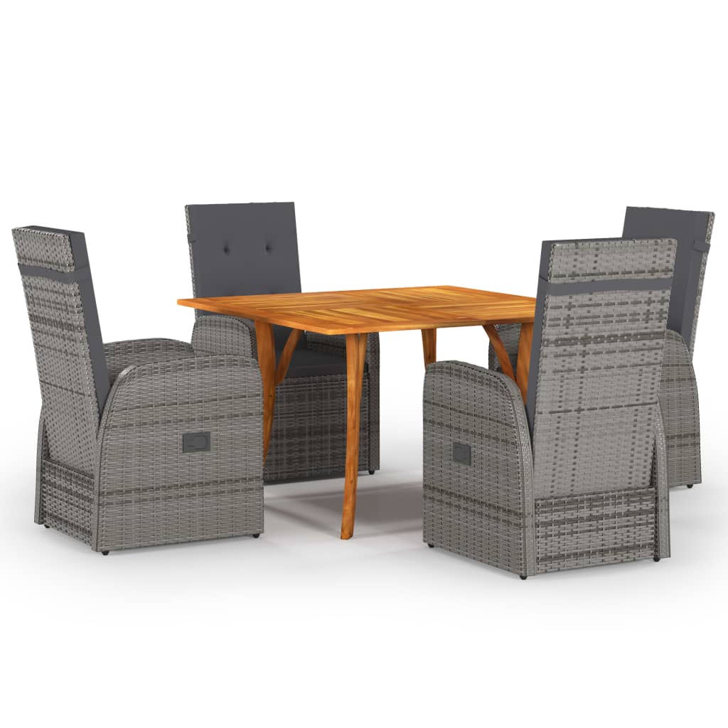 vidaXL 5 Piece Garden Dining Set with Cushions Grey Poly Rattan