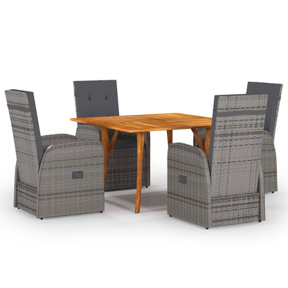 vidaXL 5 Piece Garden Dining Set with Cushions Grey Poly Rattan