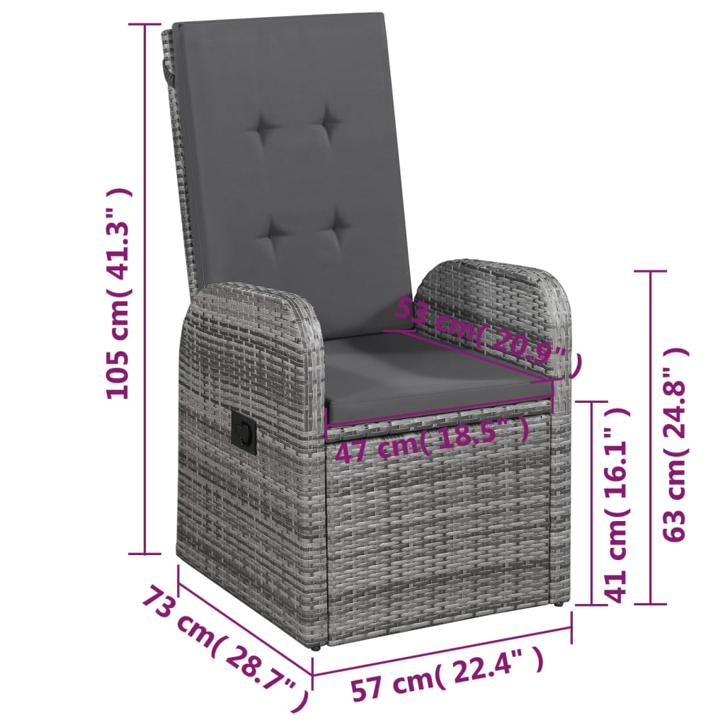 vidaXL 5 Piece Garden Dining Set with Cushions Grey Poly Rattan