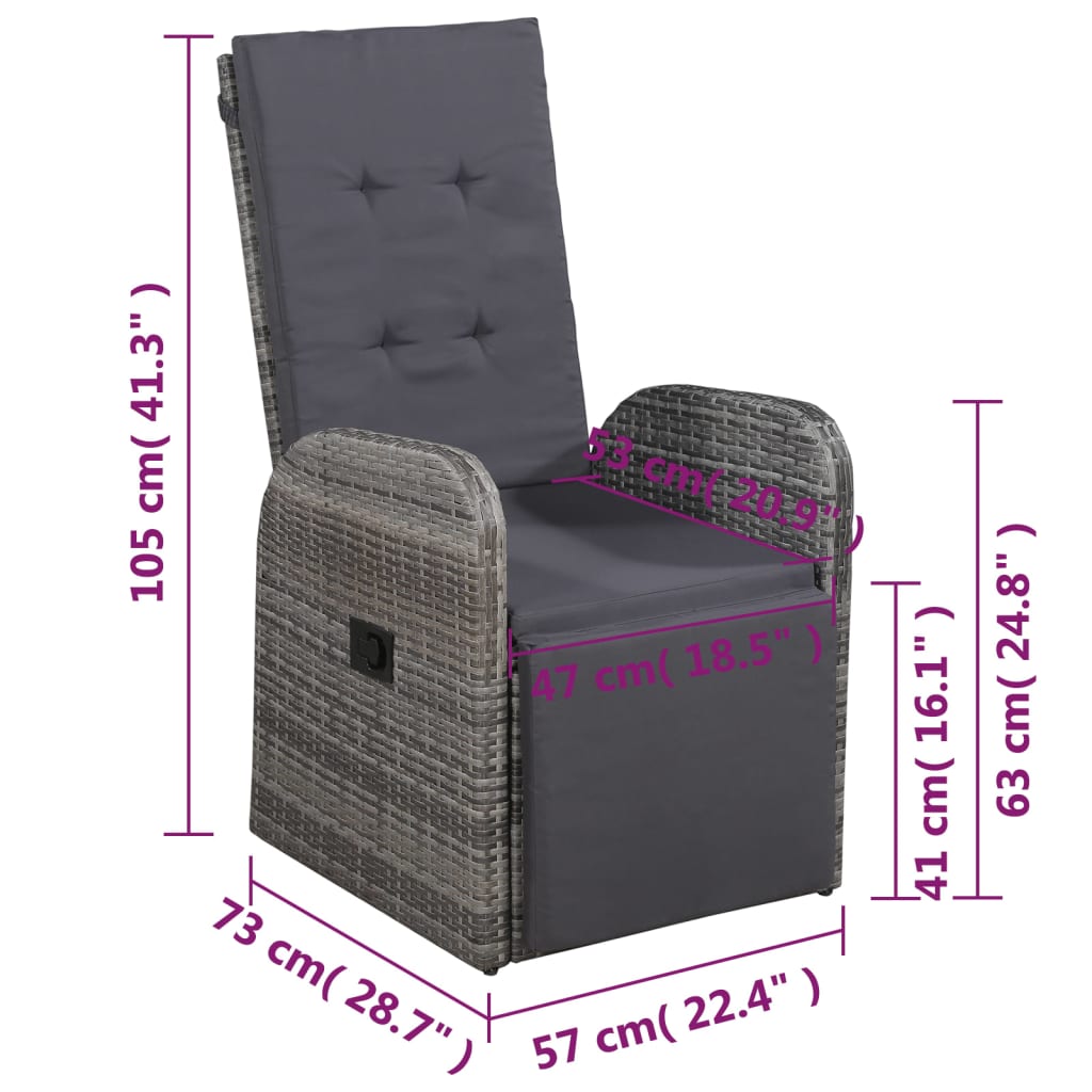 vidaXL 5 Piece Garden Dining Set with Cushions Grey Poly Rattan