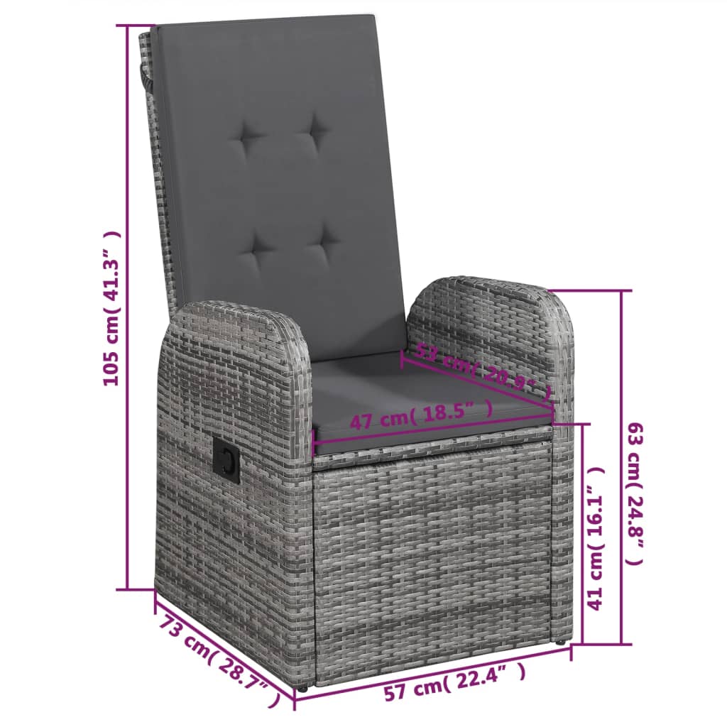 vidaXL 5 Piece Garden Dining Set with Cushions Grey Poly Rattan