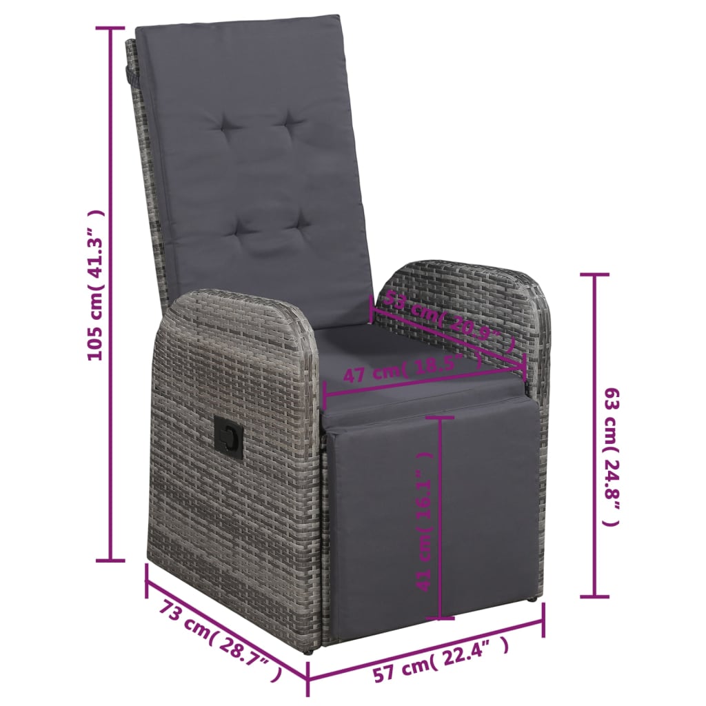vidaXL 5 Piece Garden Dining Set with Cushions Grey Poly Rattan