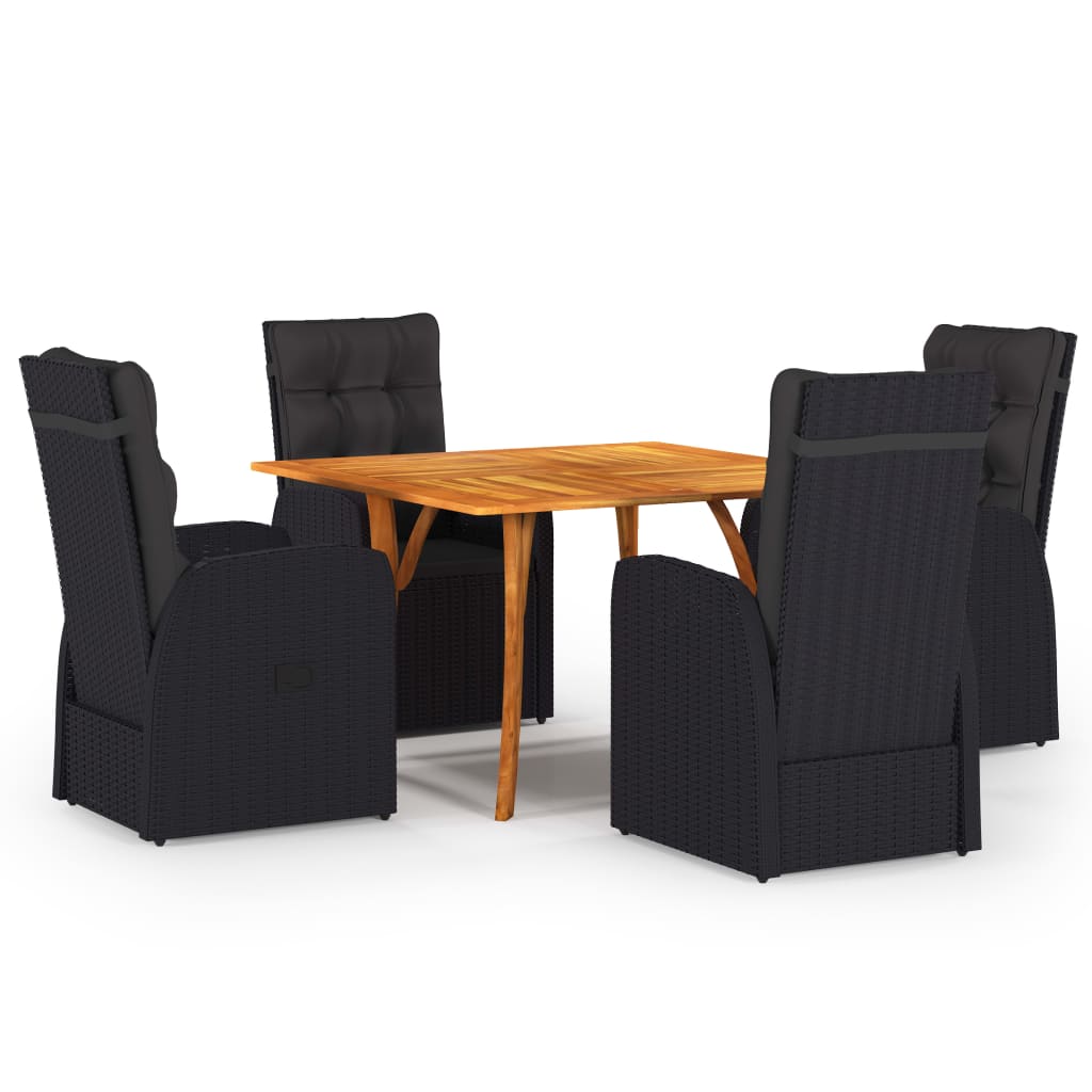 vidaXL 5 Piece Garden Dining Set with Cushions Black Poly Rattan