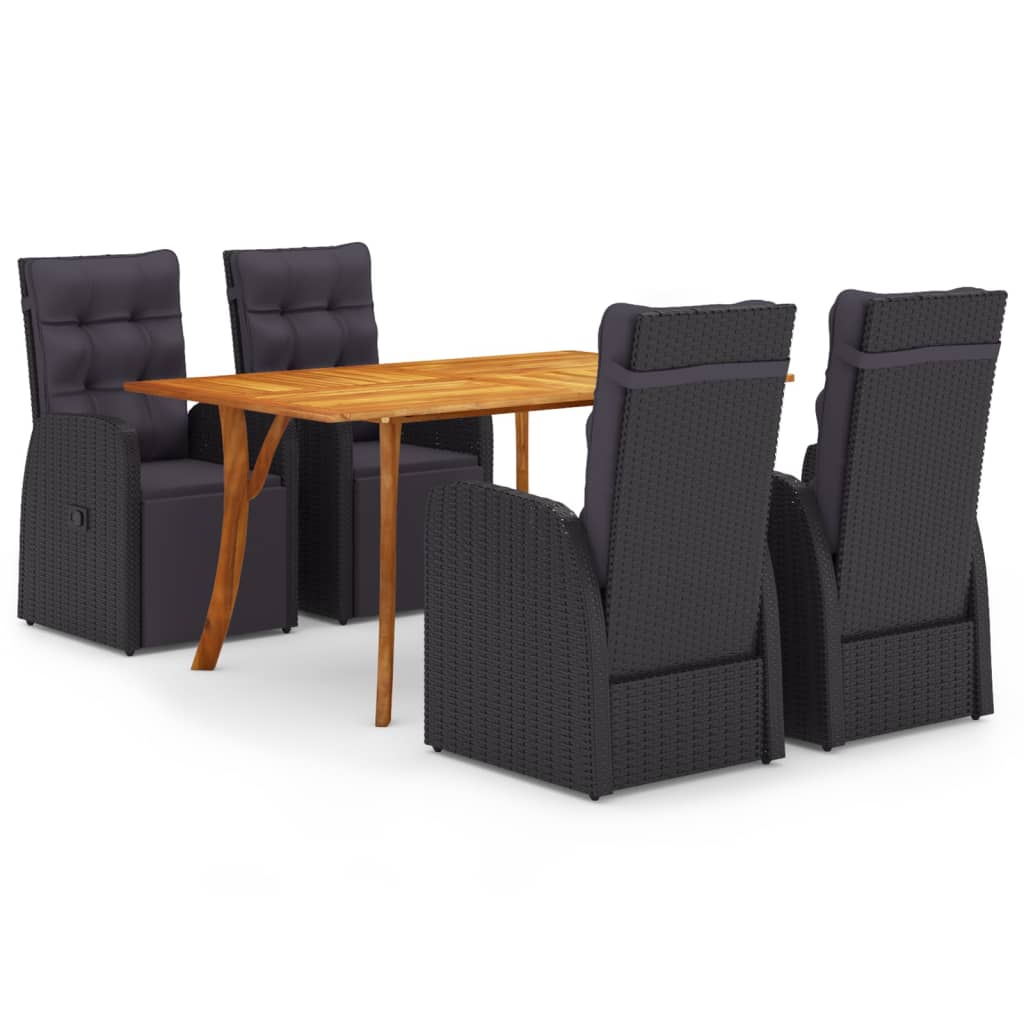 vidaXL 5 Piece Garden Dining Set with Cushions Black Poly Rattan