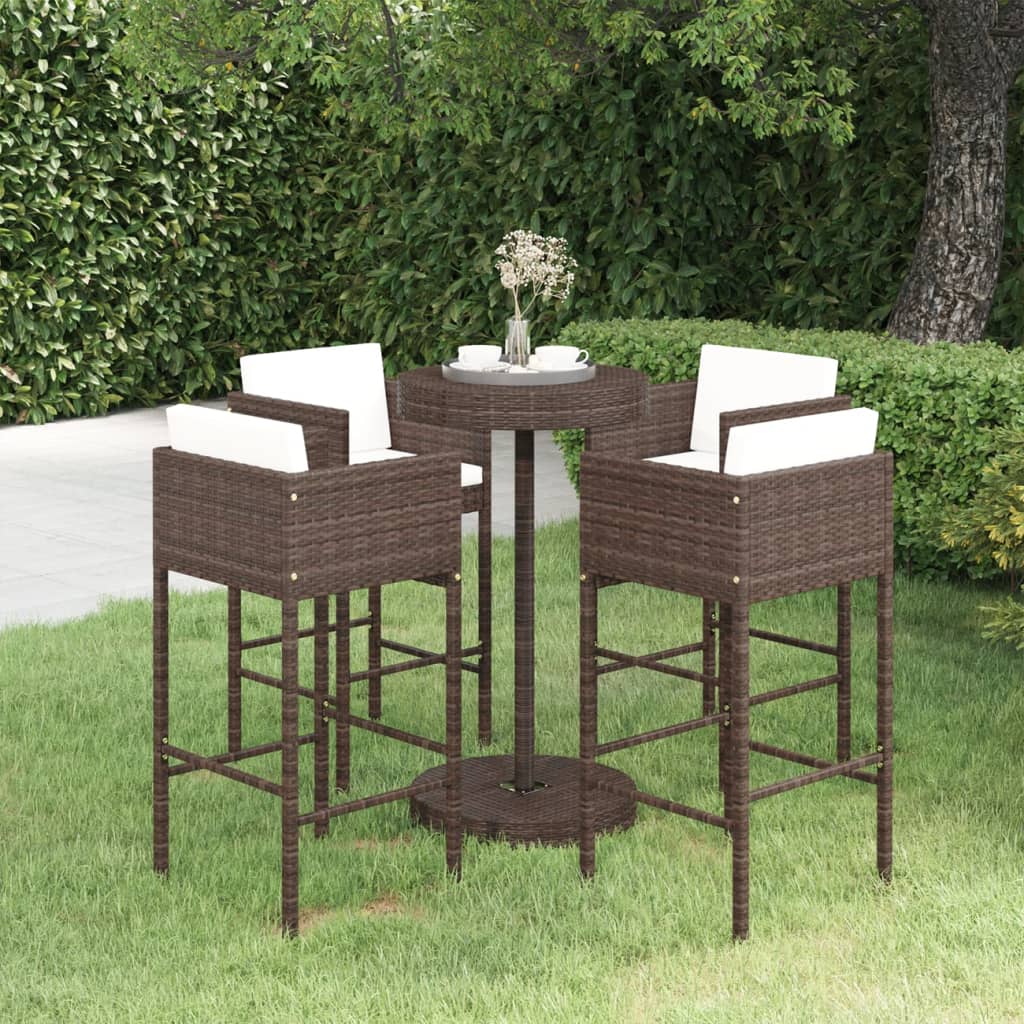 vidaXL Garden Bar Set | Brown, Cream White | PE rattan, Powder-Coated Steel