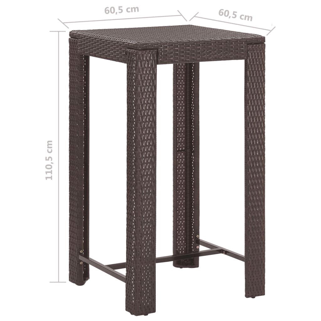 vidaXL 3 Piece Garden Bar Set with Cushions Poly Rattan Brown