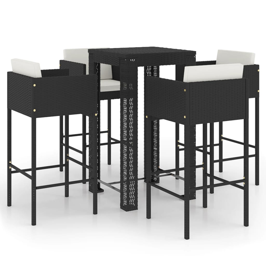 vidaXL 5 Piece Garden Bar Set with Cushions Poly Rattan Black