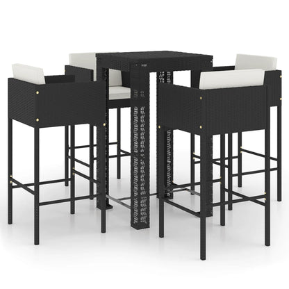 vidaXL 5 Piece Garden Bar Set with Cushions Poly Rattan Black