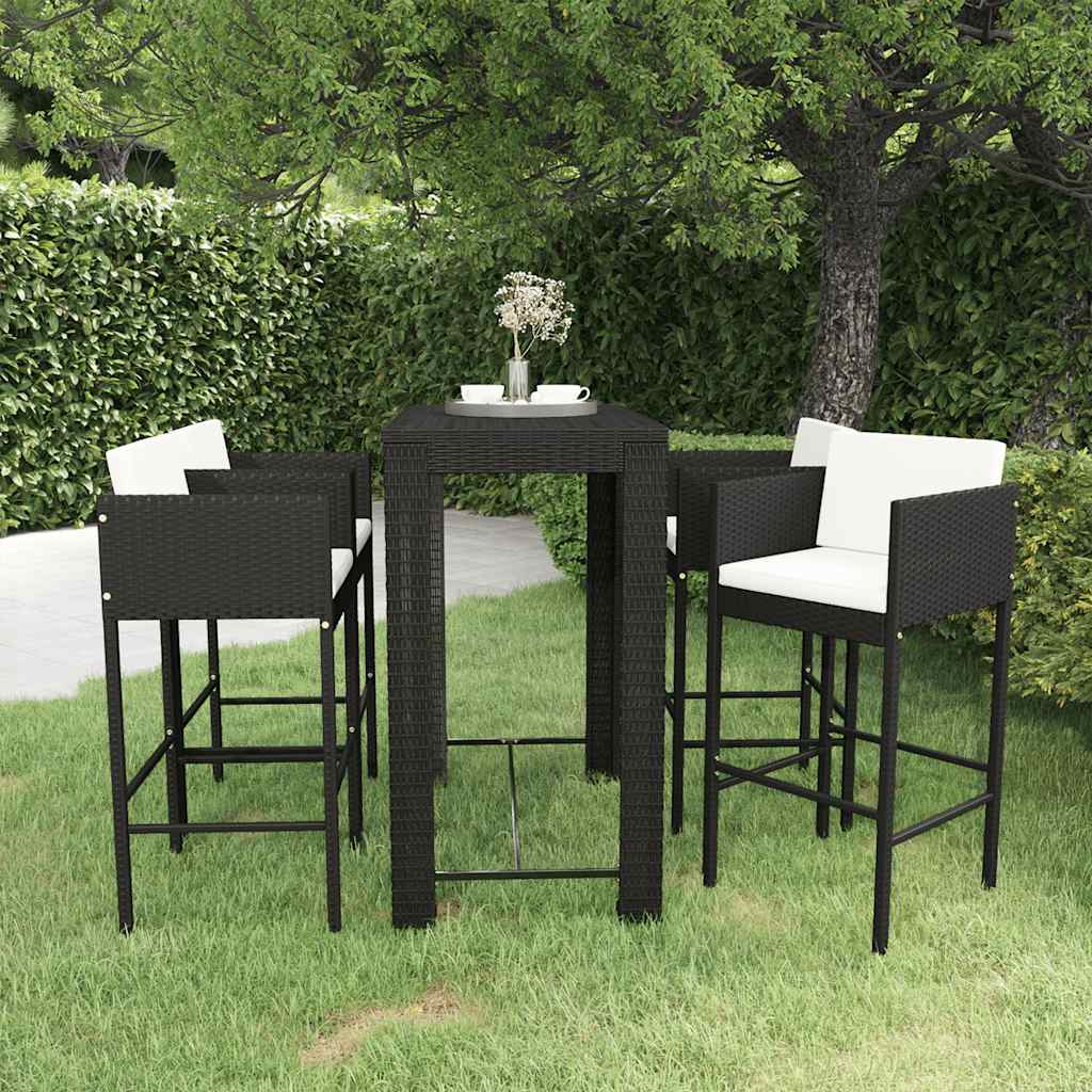 vidaXL Garden Bar Set | Black with cream white cushions