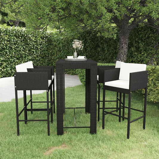 vidaXL Garden Bar Set | Black with cream white cushions