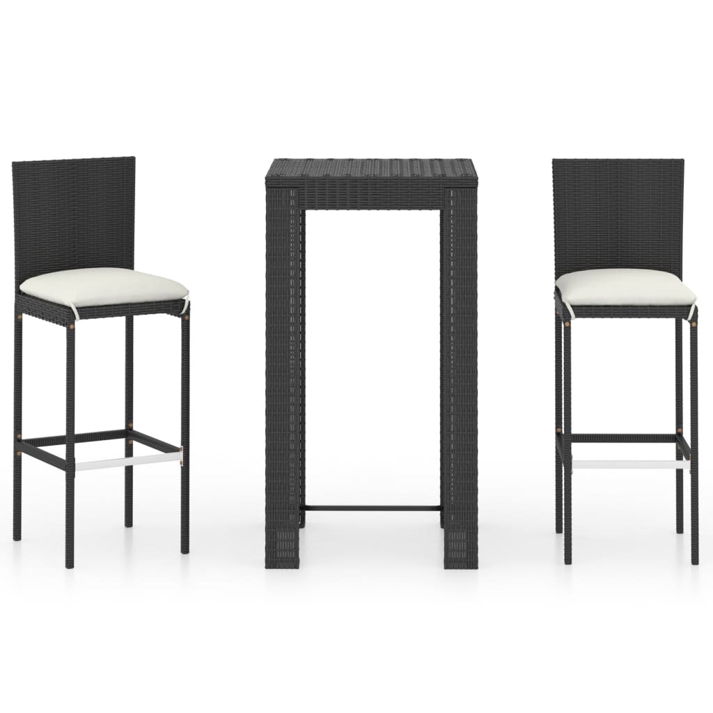 vidaXL 3 Piece Garden Bar Set with Cushions Poly Rattan Black