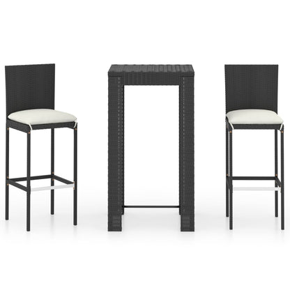vidaXL 3 Piece Garden Bar Set with Cushions Poly Rattan Black
