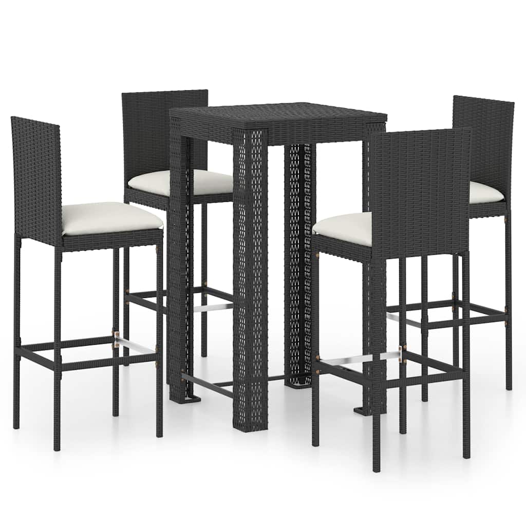 vidaXL 5 Piece Garden Bar Set with Cushions Poly Rattan Black