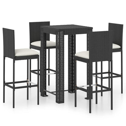 vidaXL 5 Piece Garden Bar Set with Cushions Poly Rattan Black