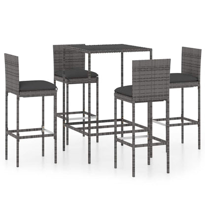 vidaXL 5 Piece Garden Bar Set with Cushions Poly Rattan Grey