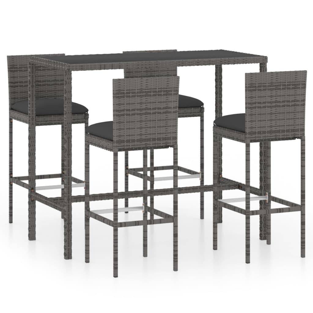 vidaXL 5 Piece Garden Bar Set with Cushions Poly Rattan Grey