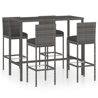 vidaXL 5 Piece Garden Bar Set with Cushions Poly Rattan Grey