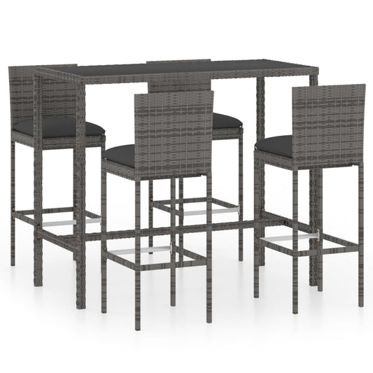 vidaXL 5 Piece Garden Bar Set with Cushions Poly Rattan Grey
