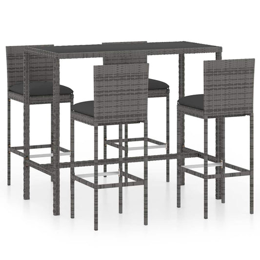 vidaXL 5 Piece Garden Bar Set with Cushions Poly Rattan Grey