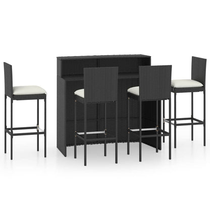 vidaXL 5 Piece Garden Bar Set with Cushions Poly Rattan Black