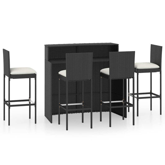 vidaXL 5 Piece Garden Bar Set with Cushions Poly Rattan Black