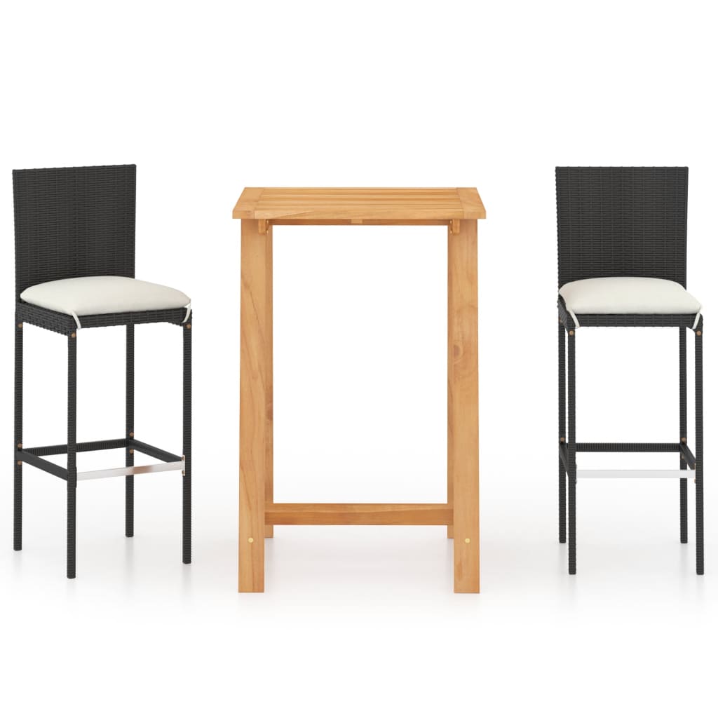 vidaXL 3 Piece Garden Bar Set with Cushions Poly Rattan Black