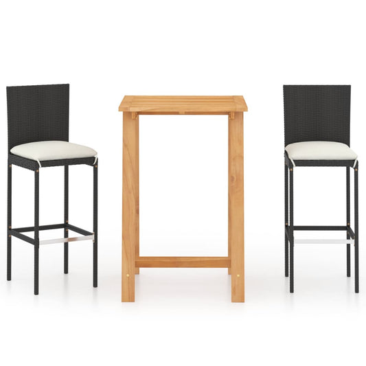 vidaXL 3 Piece Garden Bar Set with Cushions Poly Rattan Black